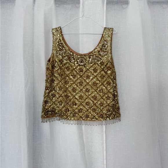✦✨ Golden Mardi Gras Beaded Fringe Tank ✨✦ - Picture 2 of 6